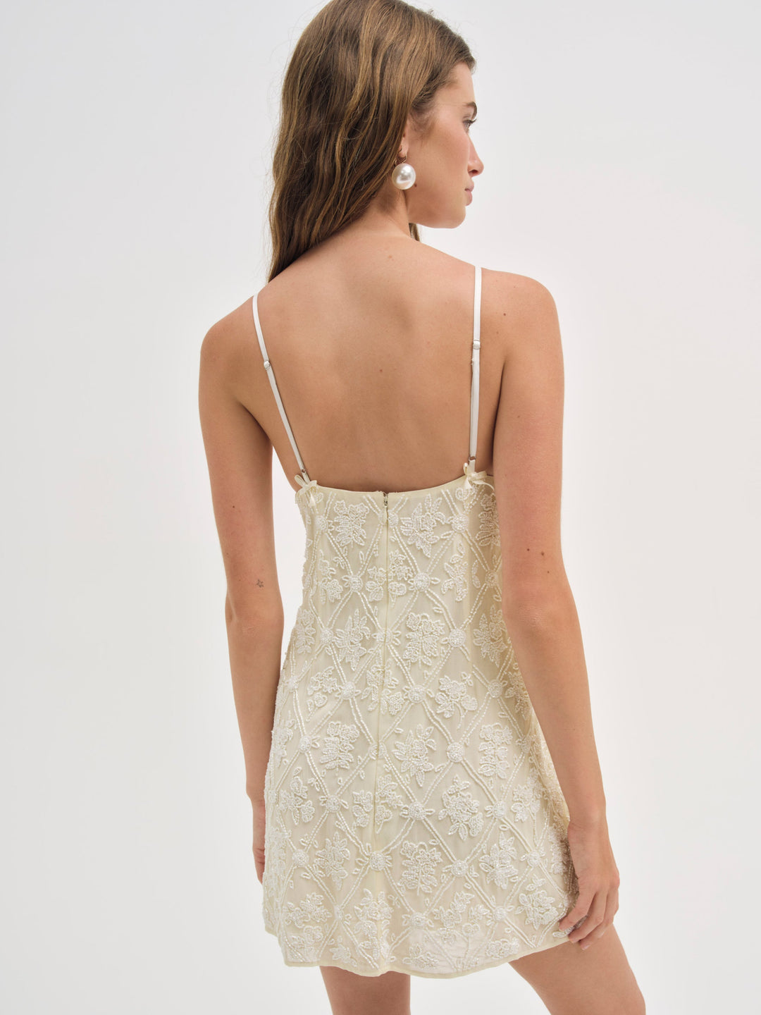Bridget Beaded Mini Dress — Cream
