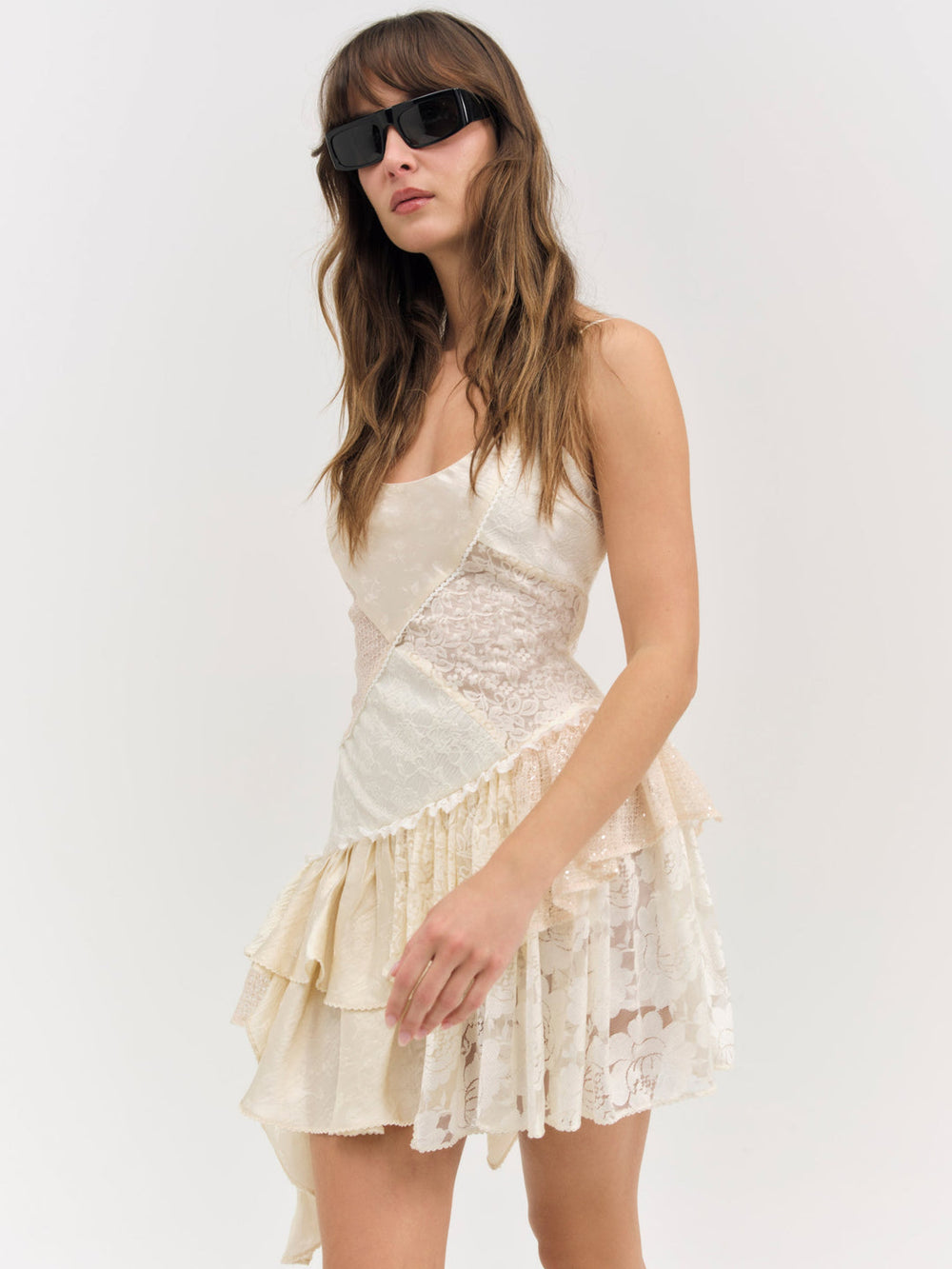 Paulina Patchwork Mini Dress — Cream