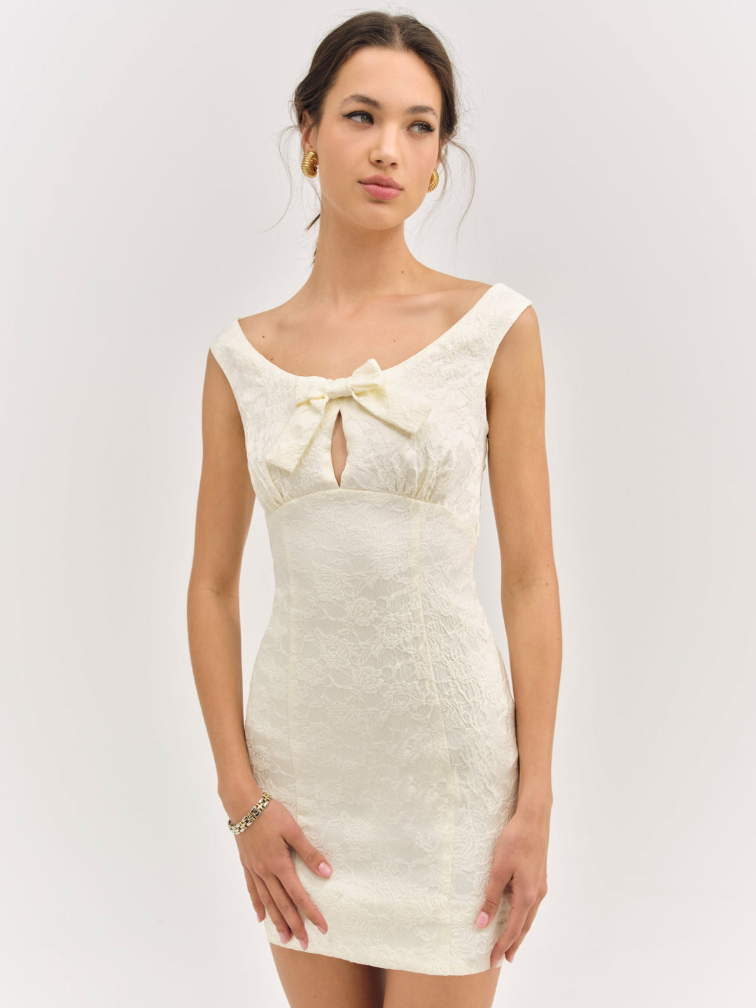 Rosie Jacquard Mini Dress — Cream
