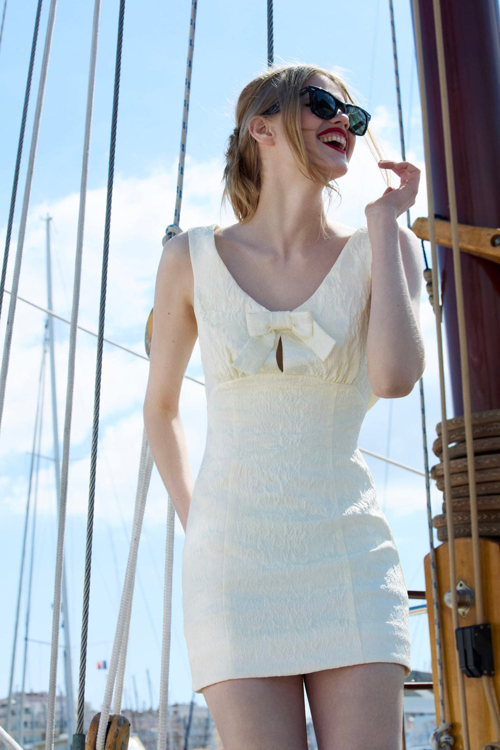 Rosie Jacquard Mini Dress — Cream