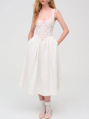 Stacked Blossom Lace Midi Dress — White