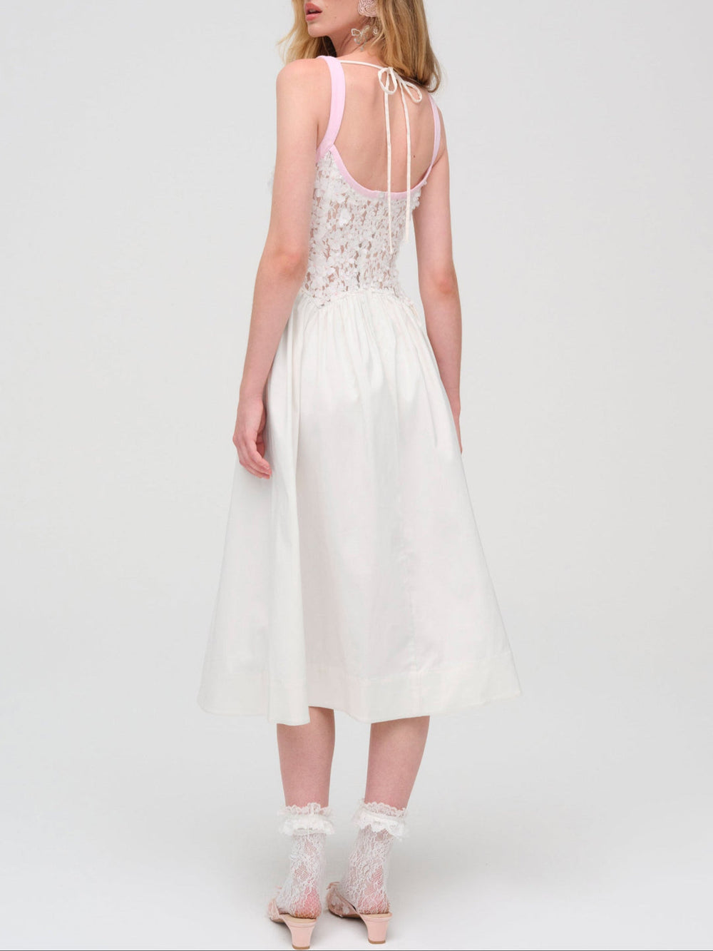 Stacked Blossom Lace Midi Dress — White