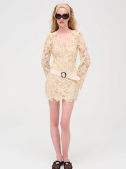 Coco Lace Long Sleeve Mini Dress — Cream