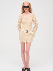 Coco Lace Long Sleeve Mini Dress — Cream