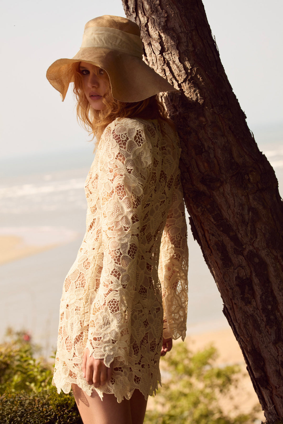 Coco Lace Long Sleeve Mini Dress — Cream