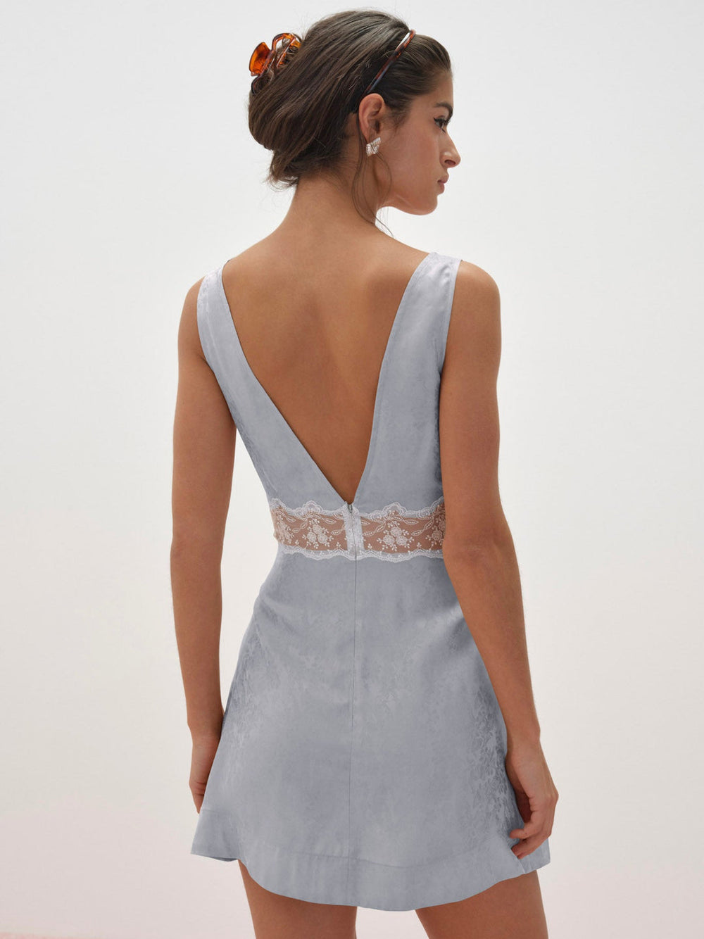 Bluebird Jacquard Mini Slip Dress — Dusty Blue