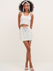 Budding Blossom Garter Skirt — White