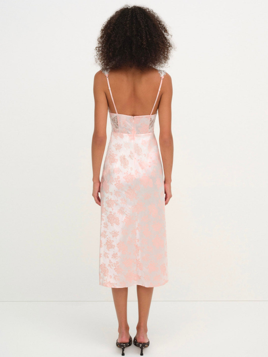 Audrey Jacquard Midi Slip — Peach