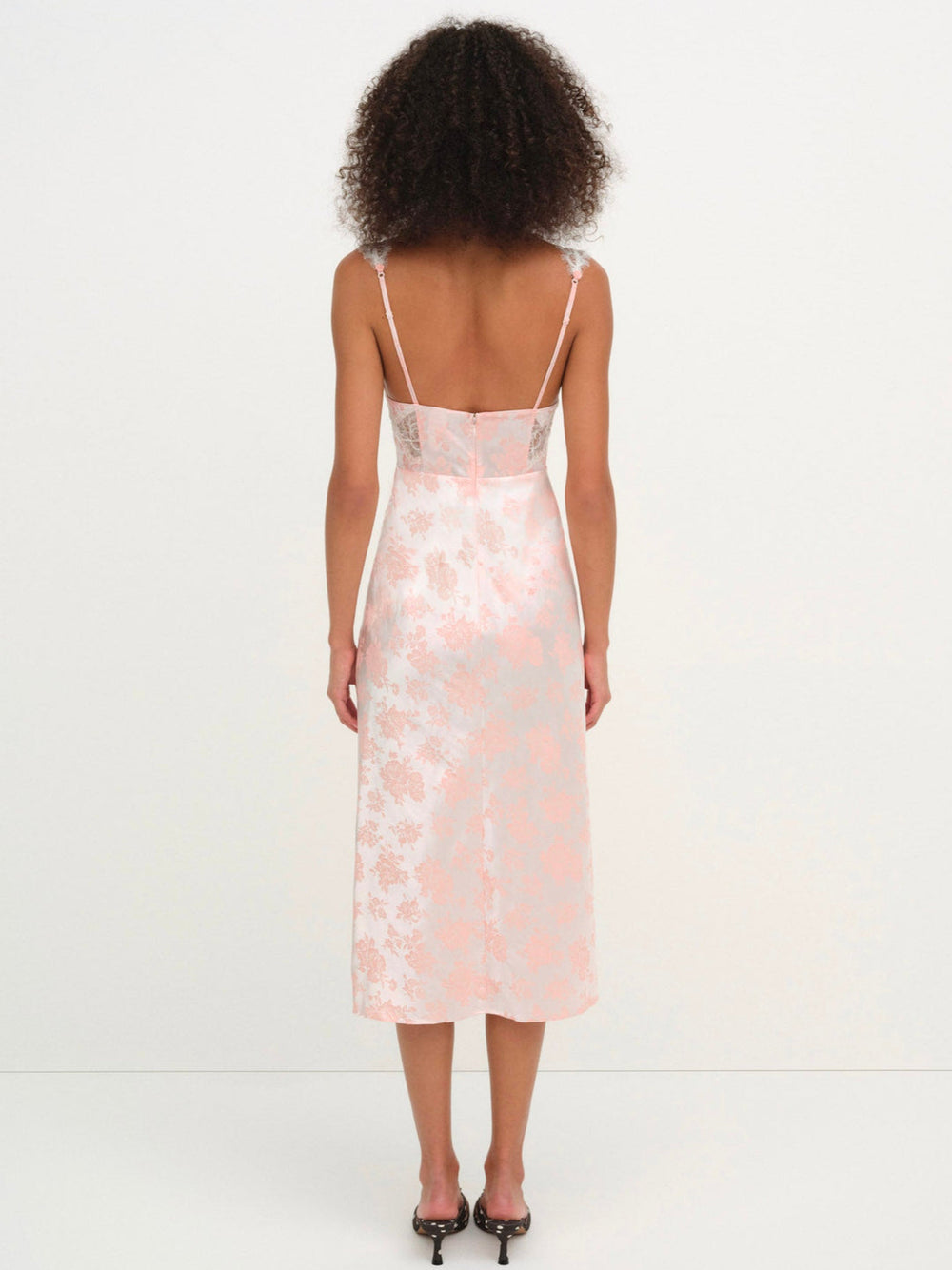 Audrey Jacquard Midi Slip — Peach
