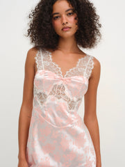 Audrey Jacquard Midi Slip — Peach