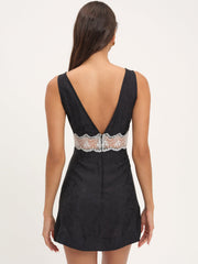 Bluebird Jacquard Mini Slip Dress — Black