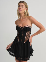 Elena Eyelet Slip Dress — Black