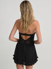 Elena Eyelet Slip Dress — Black