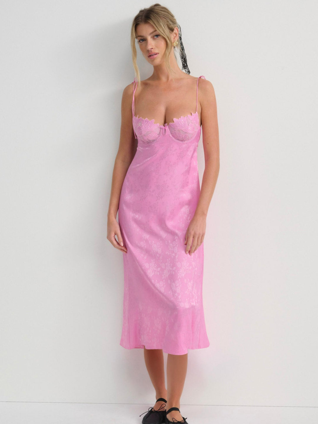 Maye Embroidered Slip Dress — Pink