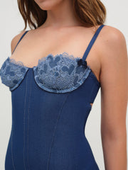 Denim Hearts Slip Dress — Blue