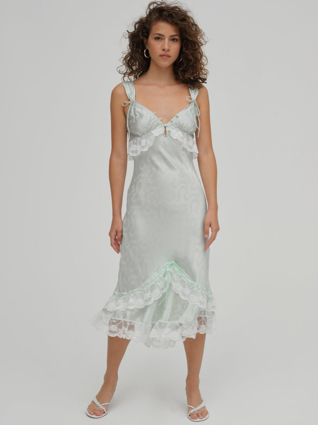Mint Twist Jacquard Midi Slip Dress — Mint