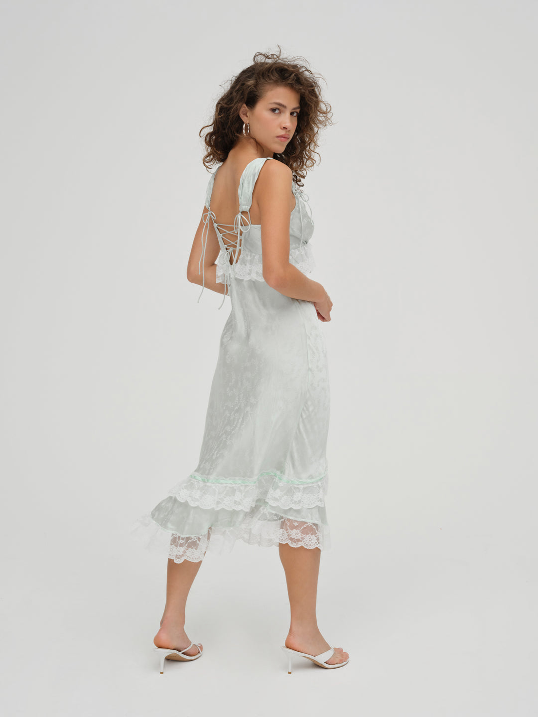 Mint Twist Jacquard Midi Slip Dress — Mint