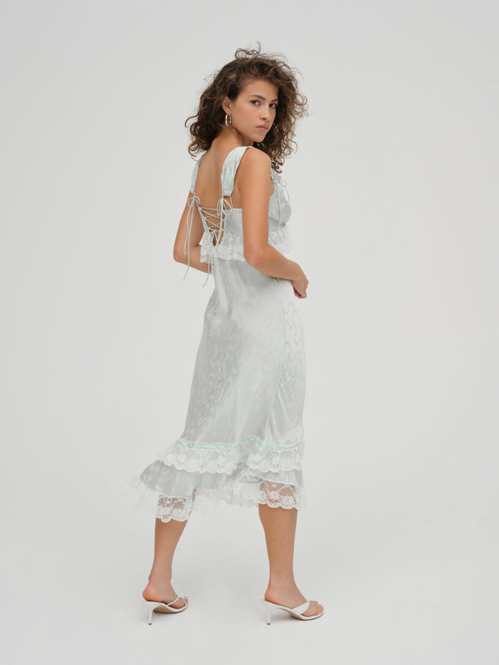 Mint Twist Jacquard Midi Slip Dress — Mint