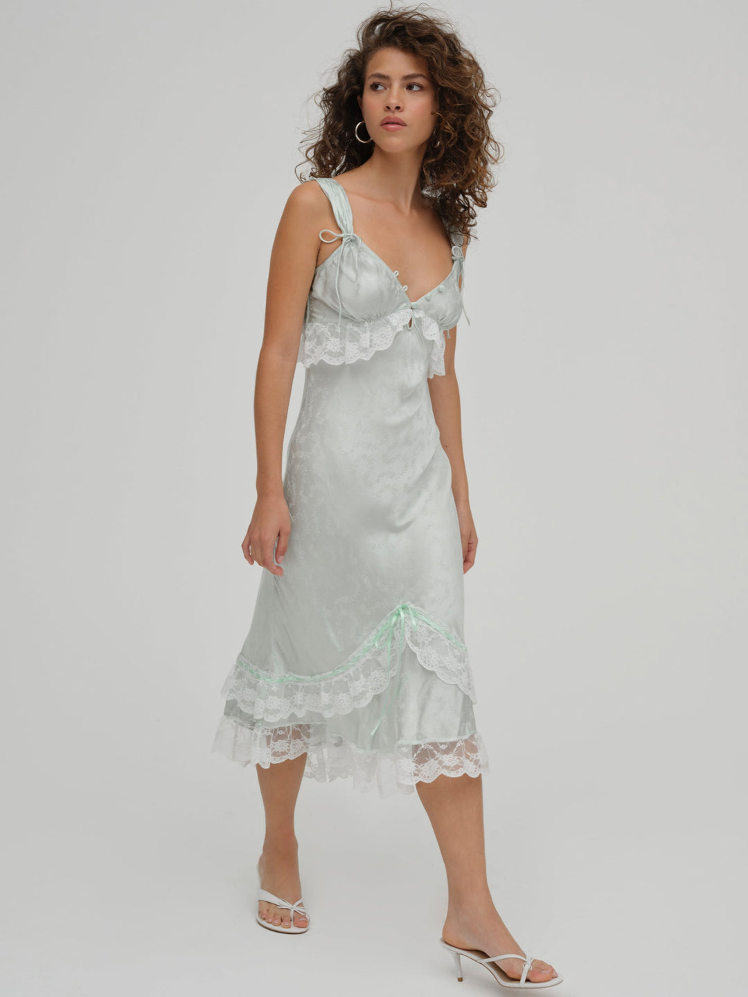 Mint Twist Jacquard Midi Slip Dress — Mint