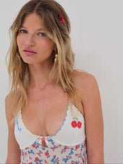Forget Me Not Embroidery Slip Dress — White