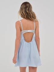Gingham Rose Slip Dress — Blue