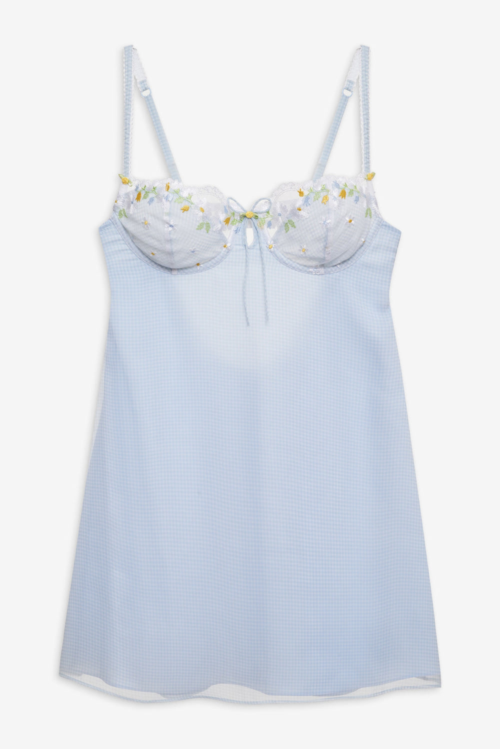 Gingham Rose Slip Dress — Blue