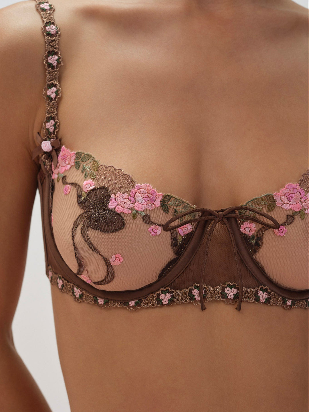 Runaway Bows Underwire Bra — Brown