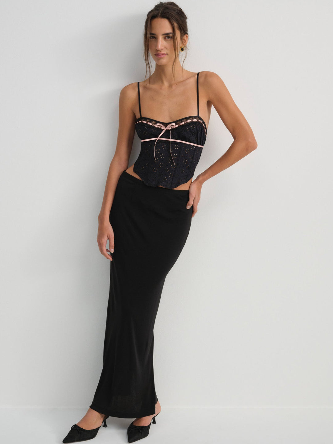 Elena Eyelet Bustier — Black