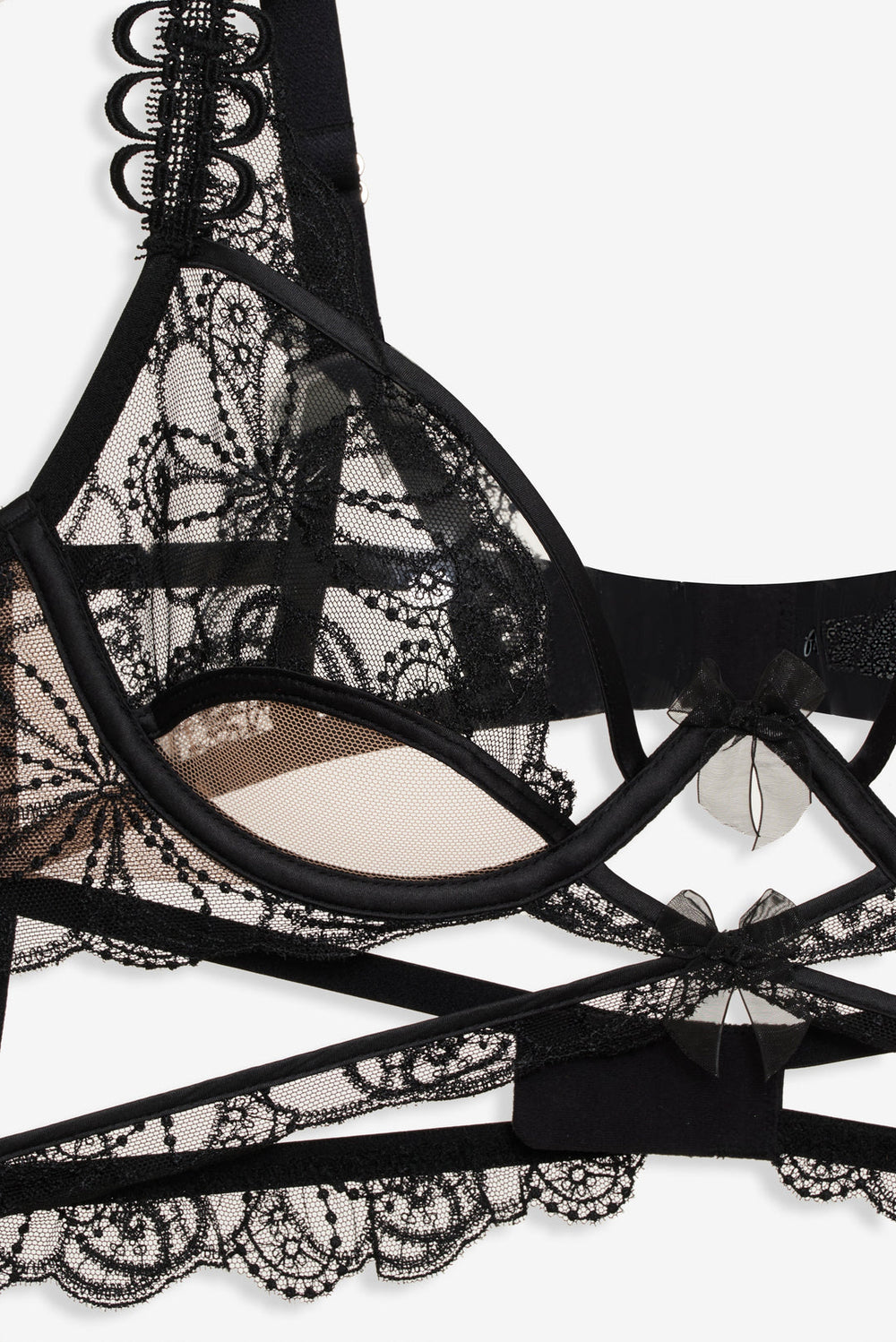 Swirly Floral Embroidered Bra — Noir