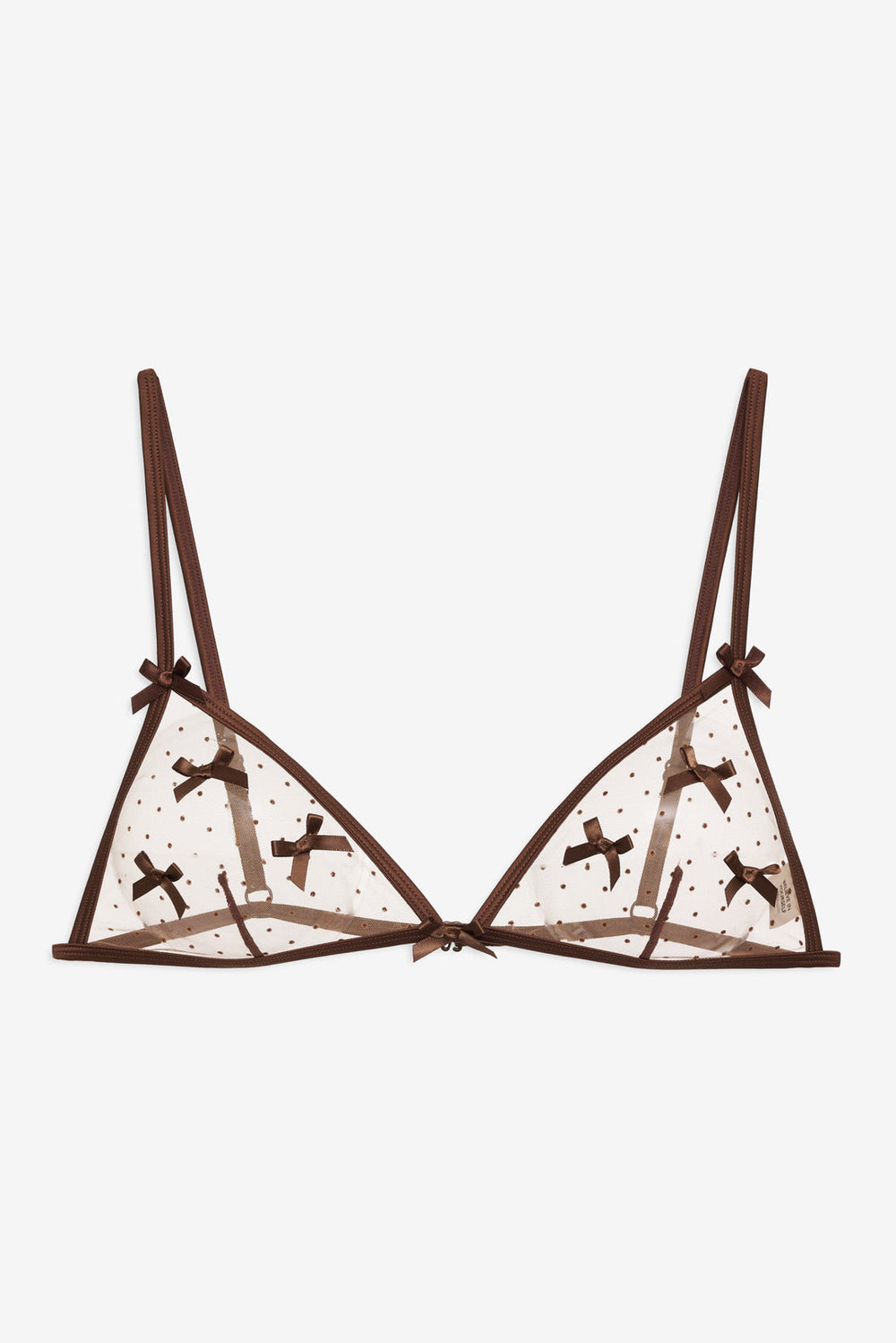 Flock Dot Bows Triangle Bralette — Brown