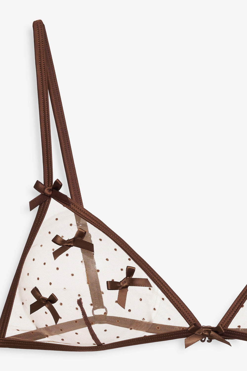 Flock Dot Bows Triangle Bralette — Brown