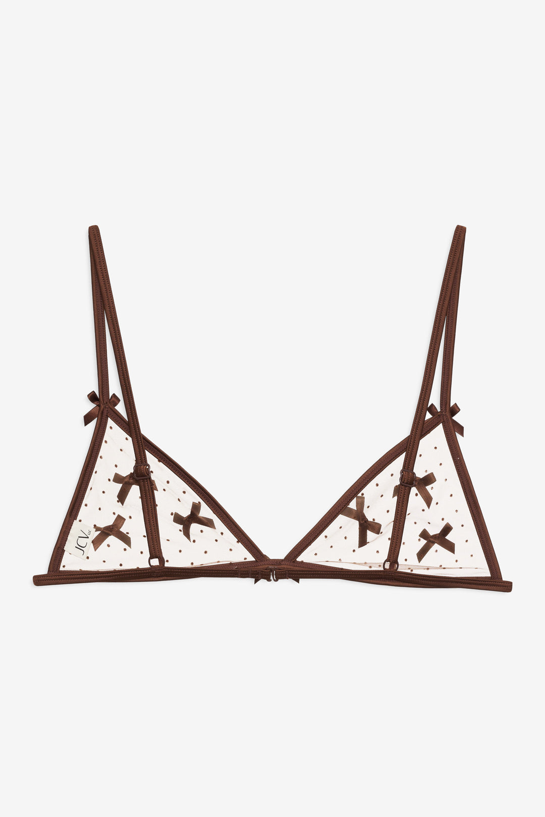 Flock Dot Bows Triangle Bralette — Brown