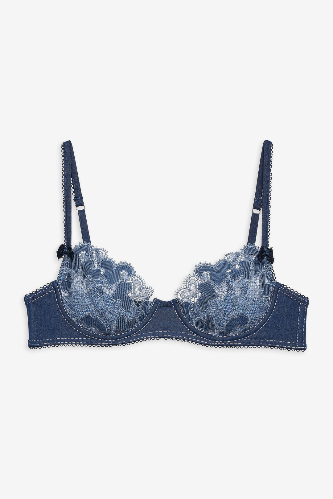 Denim Hearts Underwire Bra — Blue