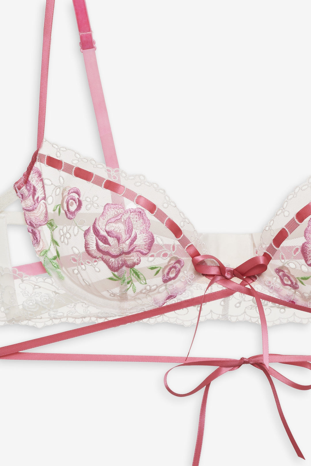 Rose Milk Eyelet Underwire Bra — Pink