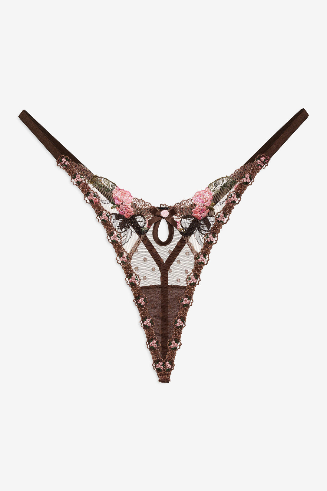 Runaway Bows Thong Panty — Brown