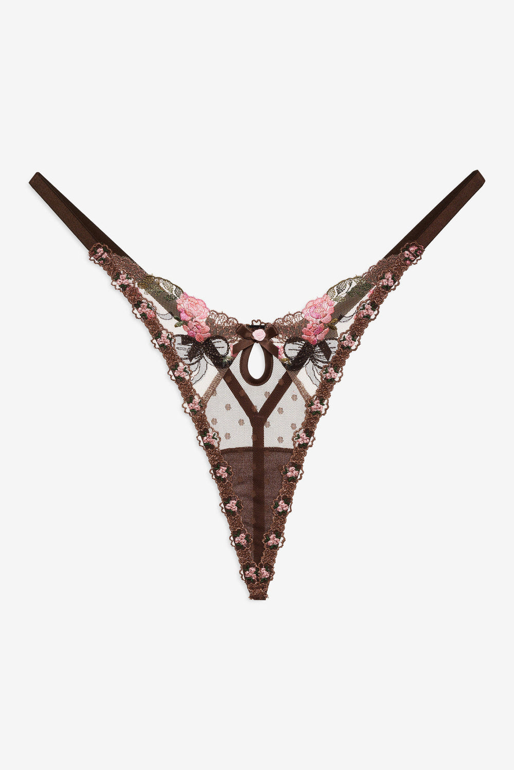 Runaway Bows Thong Panty — Brown