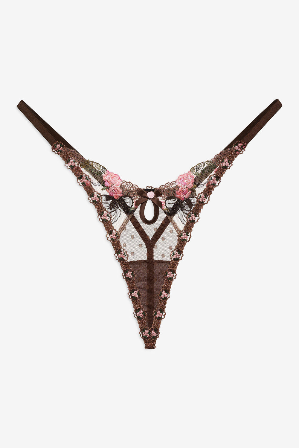 Runaway Bows Thong Panty — Brown