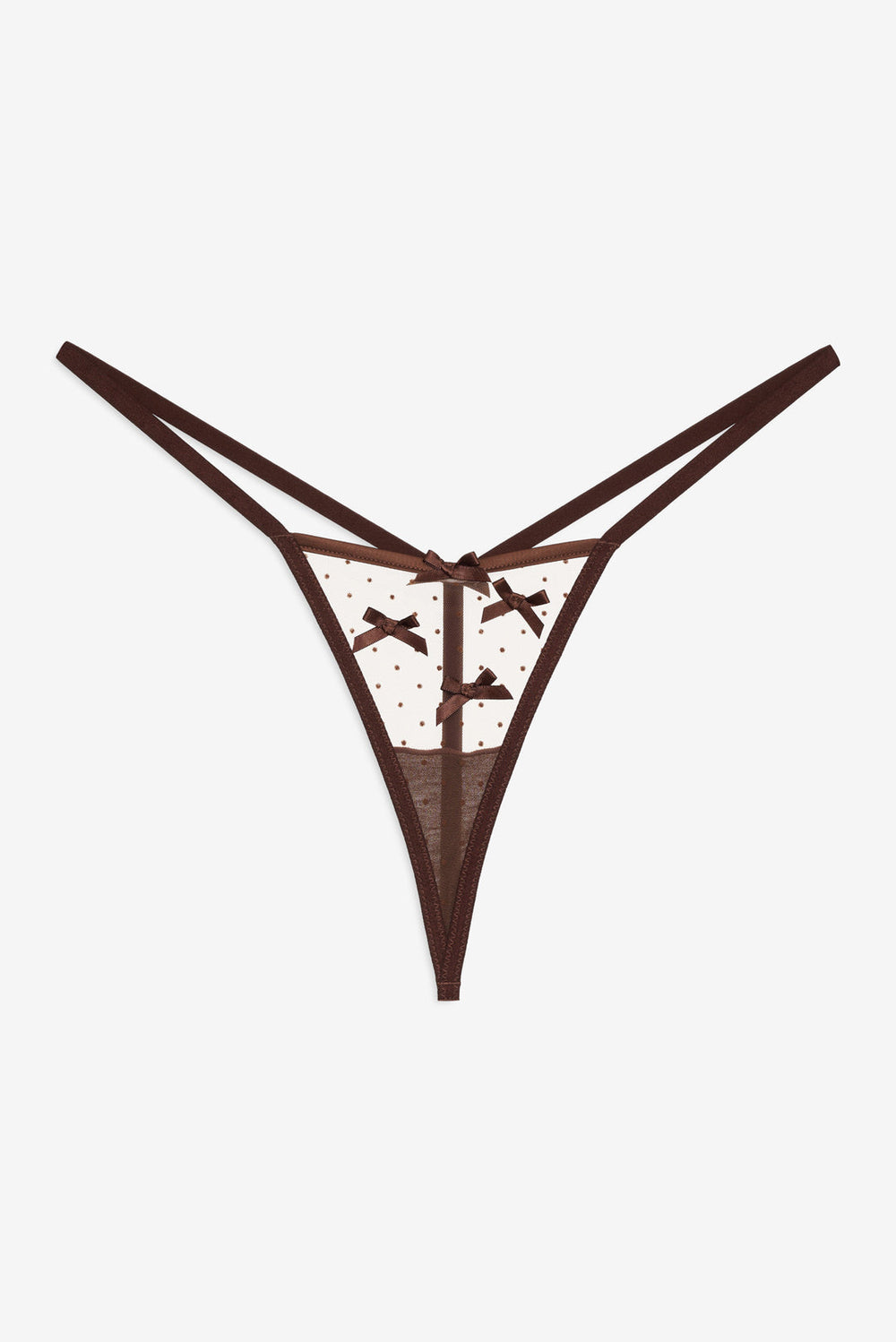 Flock Dot Bows G-String Panty — Brown