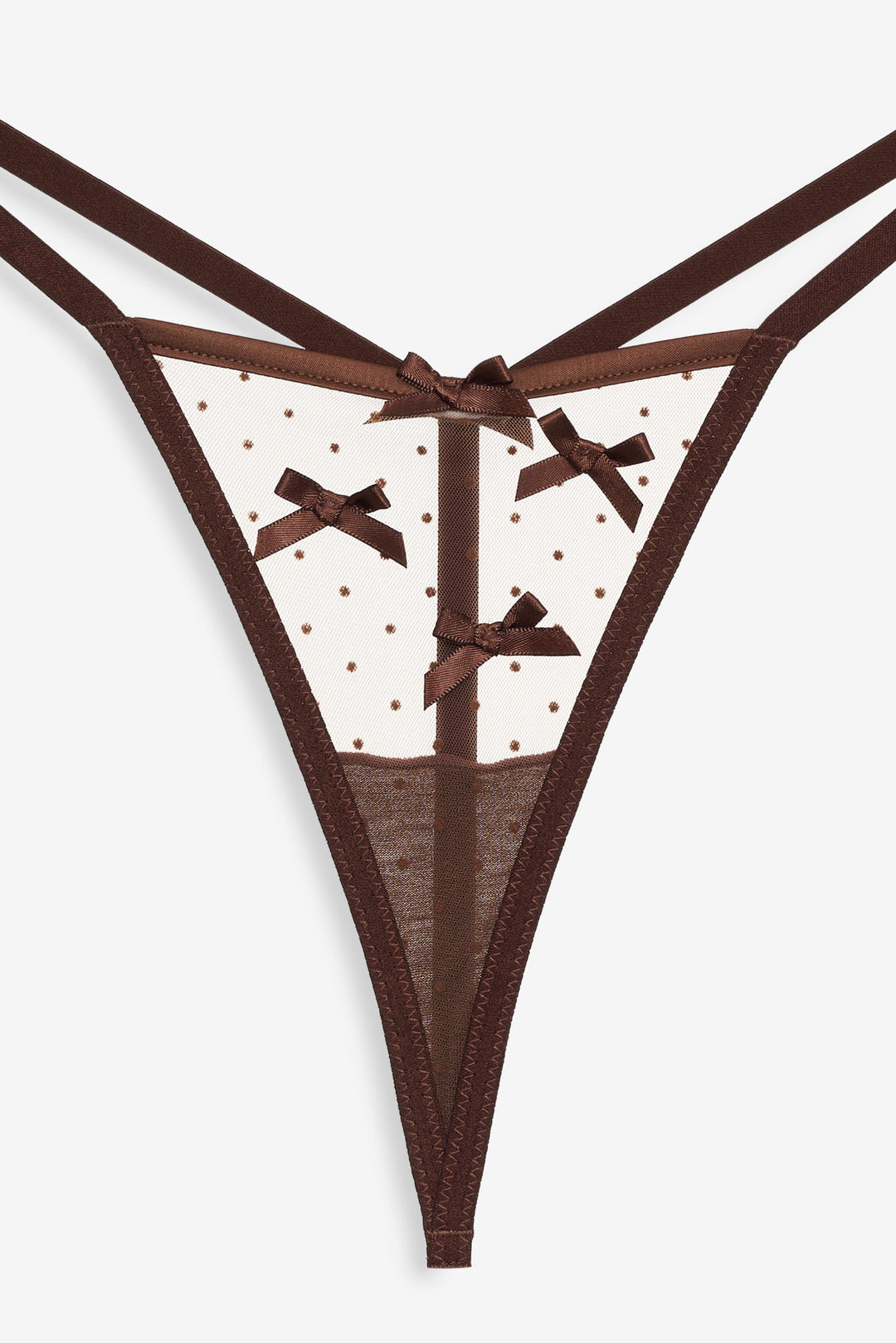 Flock Dot Bows G-String Panty — Brown