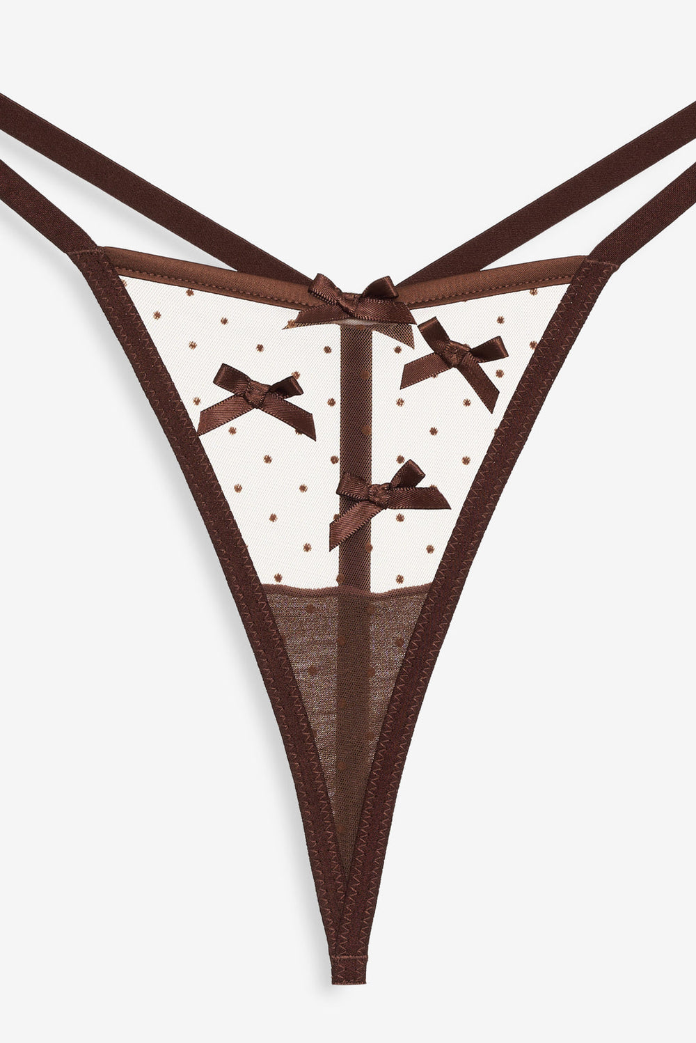 Flock Dot Bows G-String Panty — Brown