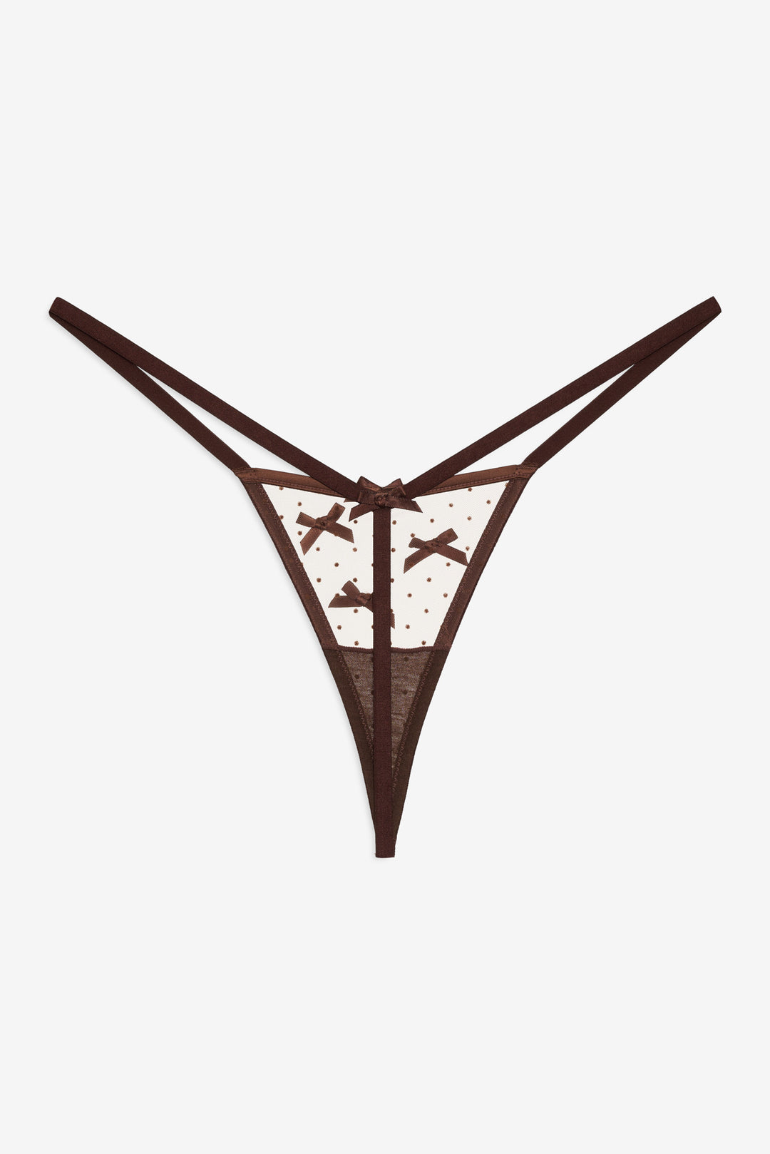Flock Dot Bows G-String Panty — Brown