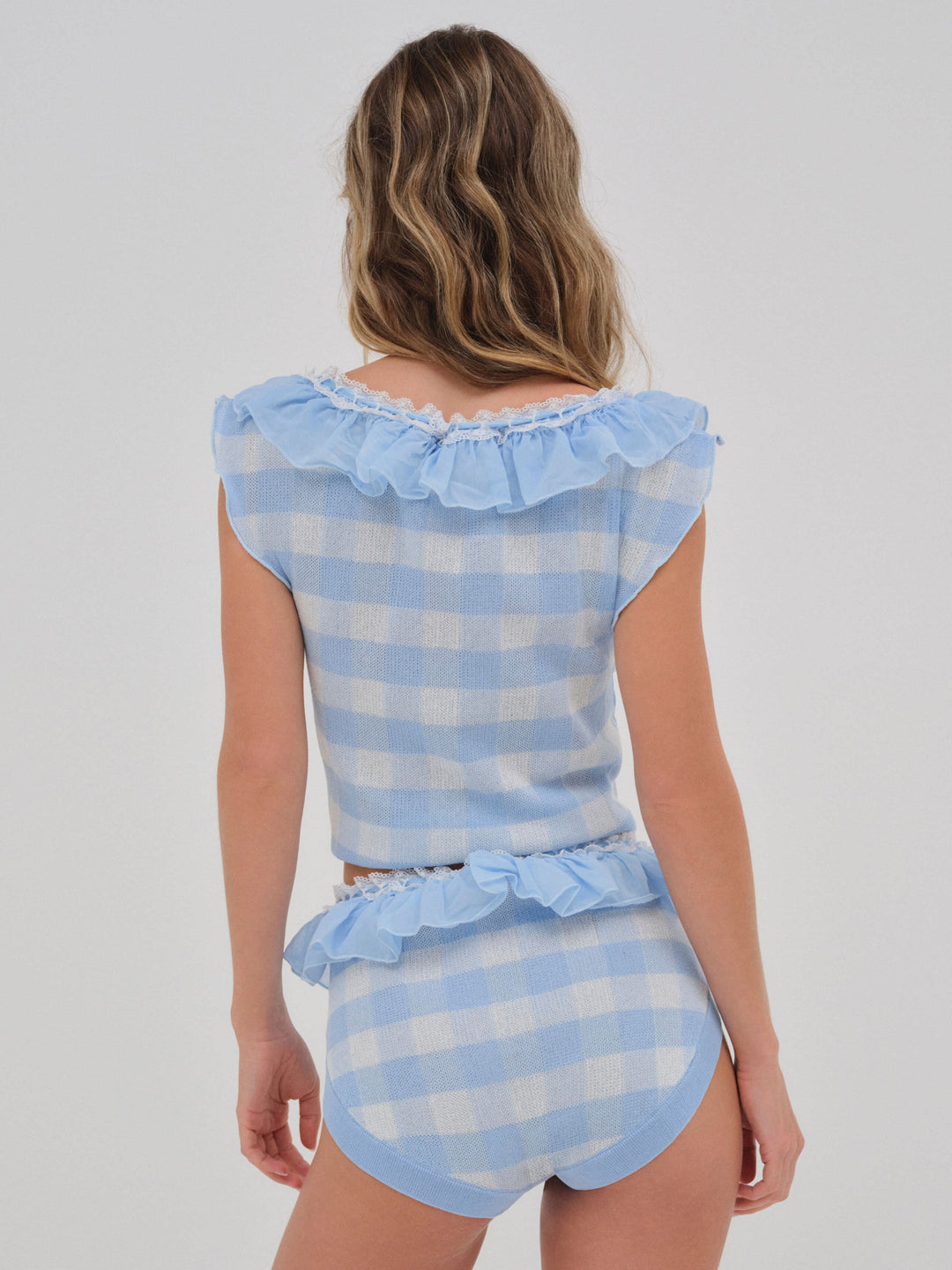 Brushed Gingham Knit Panty — Blue