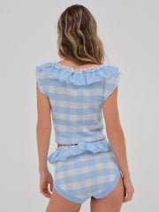 Brushed Gingham Knit Panty — Blue