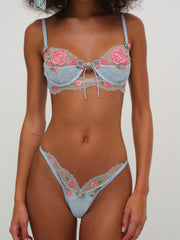 Vintage Rose Eyelet Thong Panty — Blue