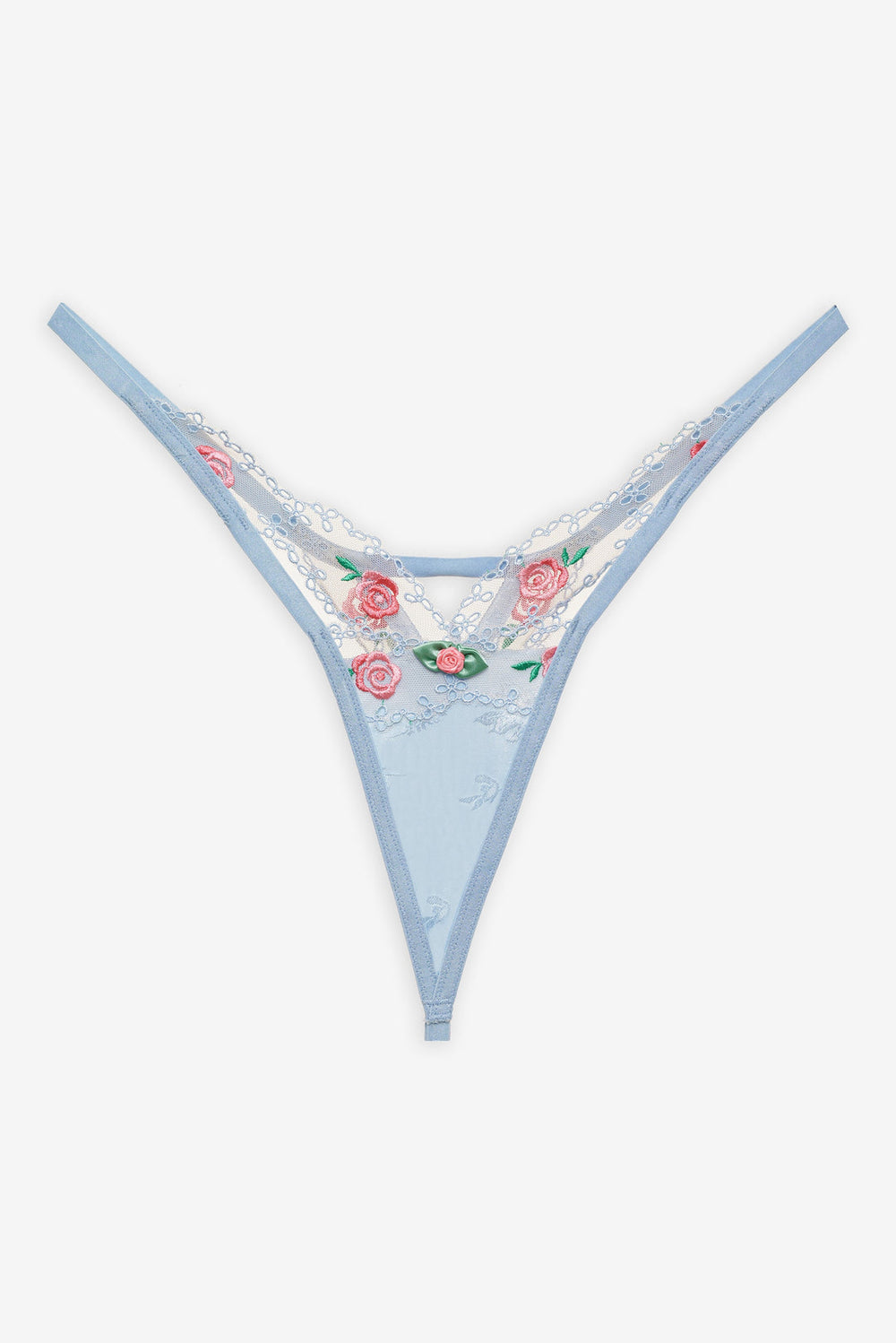 Vintage Rose Eyelet Thong Panty — Blue