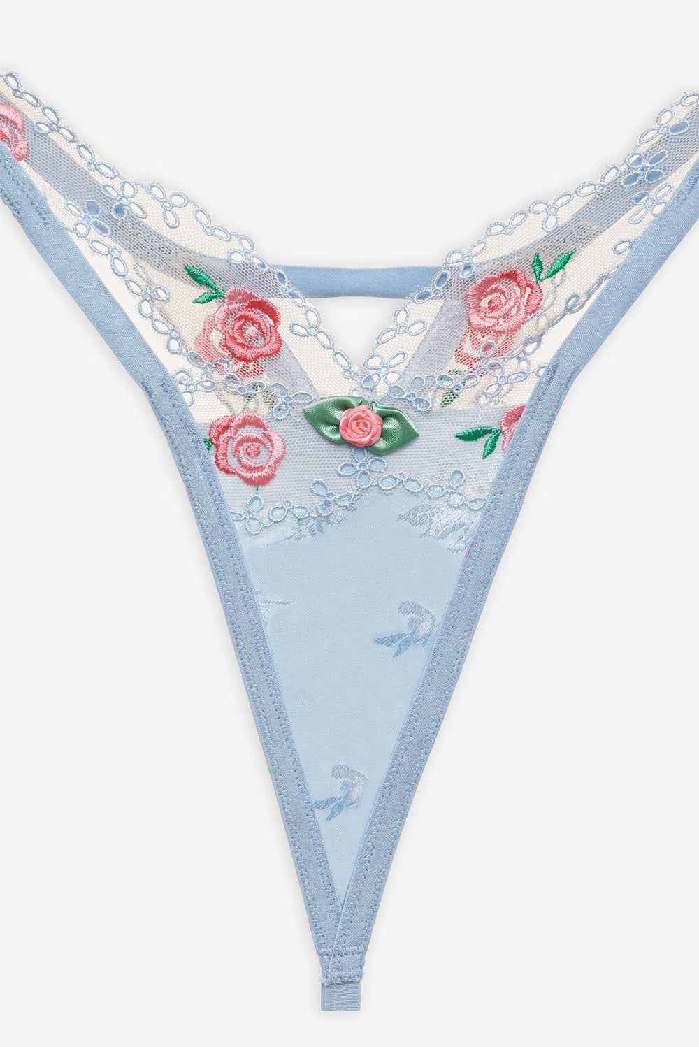 Vintage Rose Eyelet Thong Panty — Blue