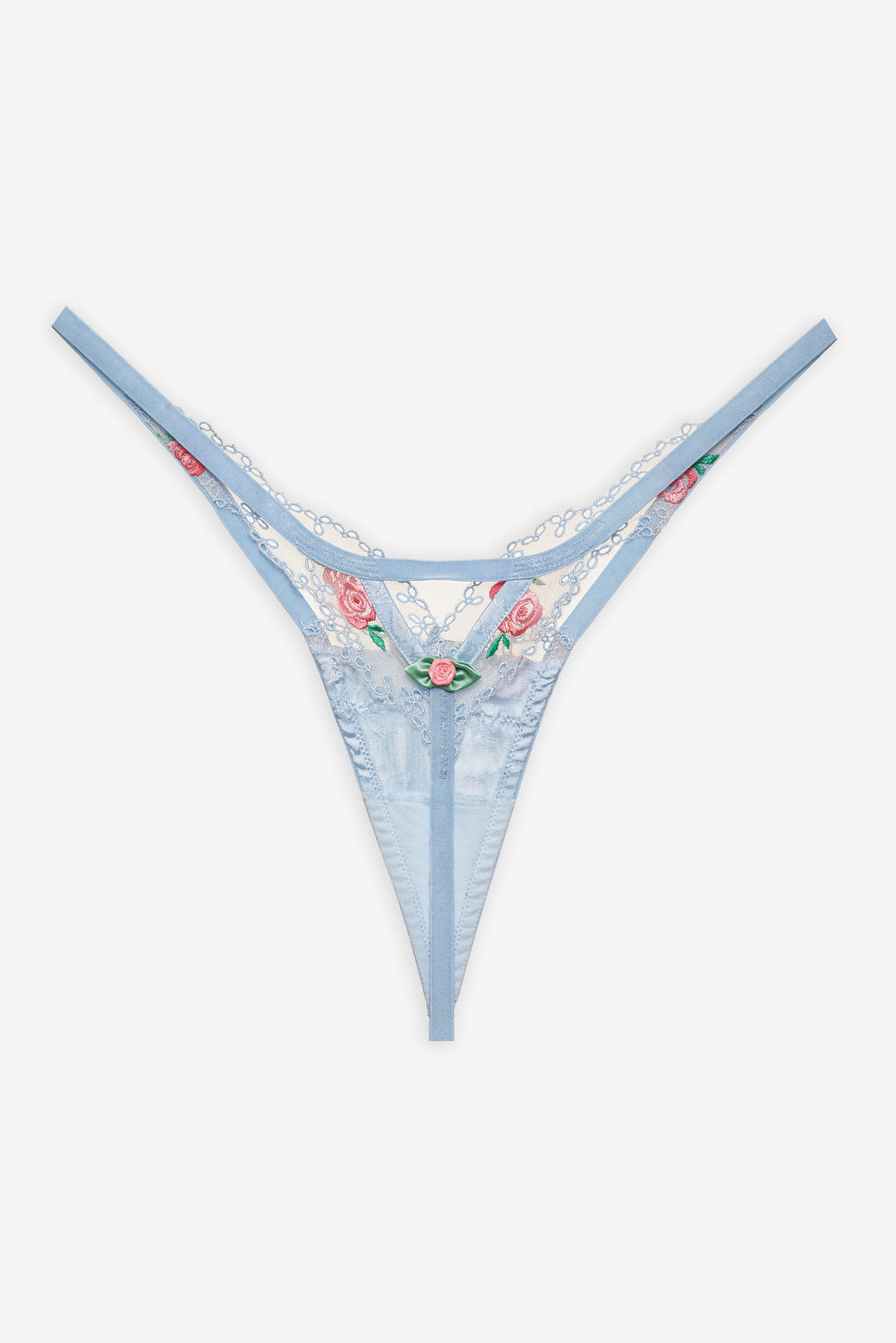 Vintage Rose Eyelet Thong Panty — Blue
