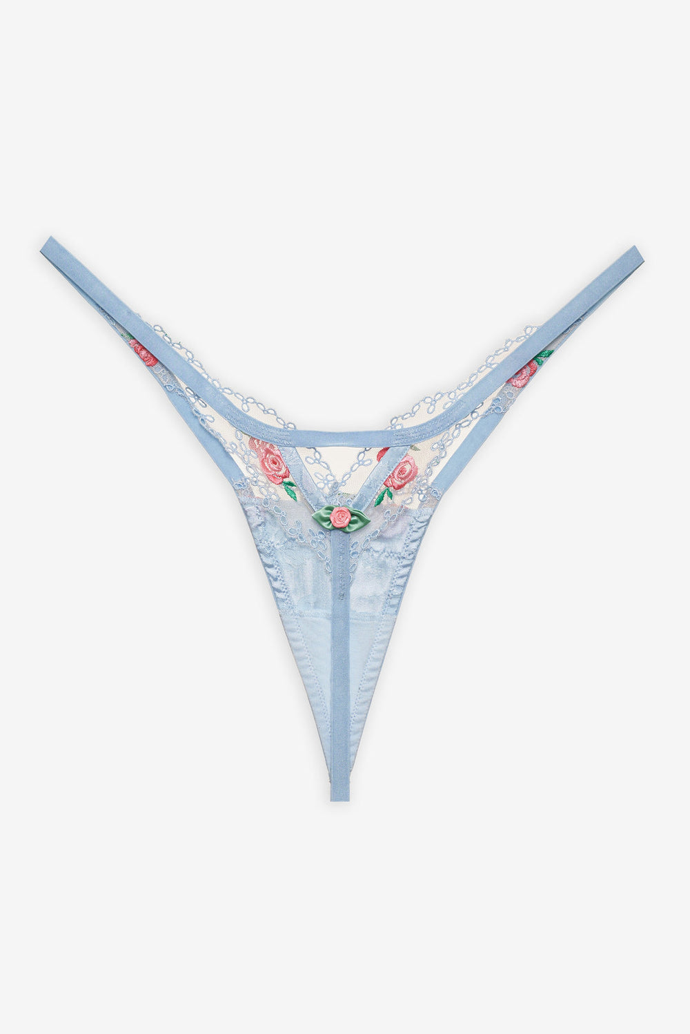 Vintage Rose Eyelet Thong Panty — Blue