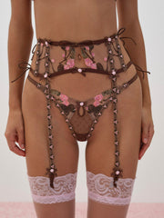 Runaway Bows Garter Belt — Brown