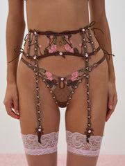 Runaway Bows Garter Belt — Brown